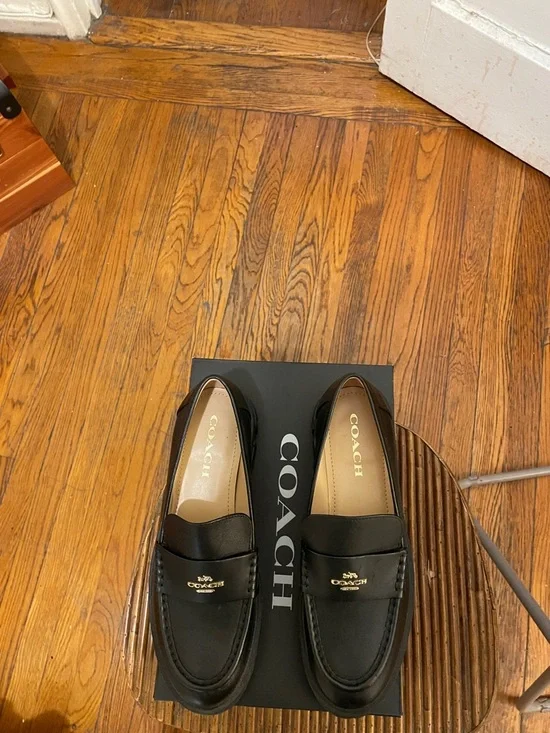 Coach Black Chunky Platform Loafers with Gold Logo - Picture 2 of 6